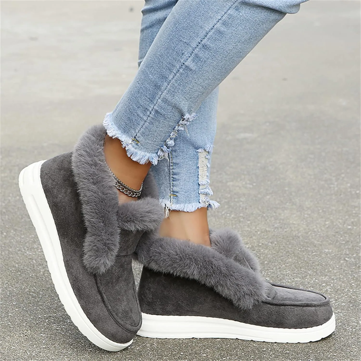 Ladmiple Snow Boots For Women Slip On Winter Ankle Boots Classic Faux Fur Lined Fashion Casual Warm Outdoor Walking Shoes