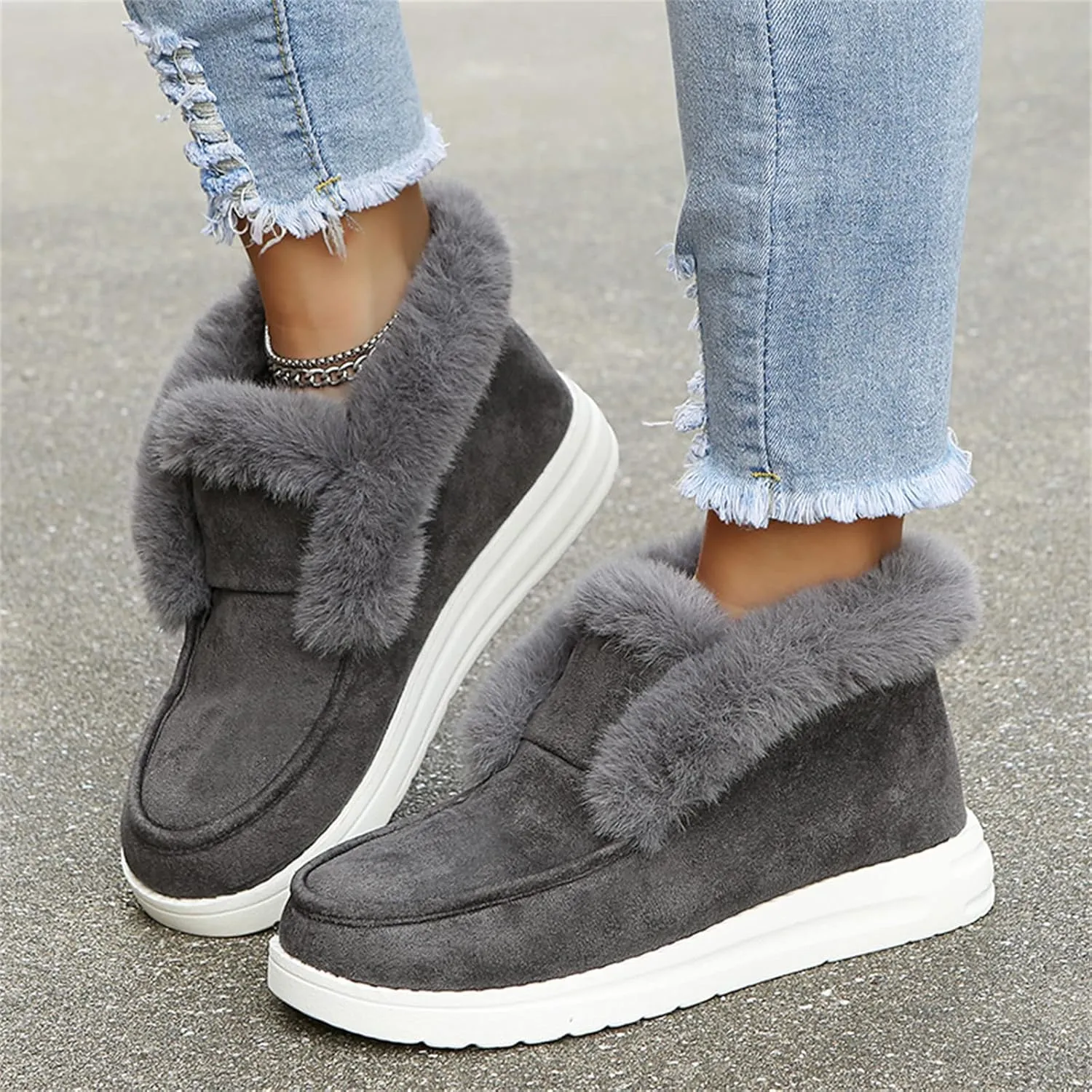 Ladmiple Snow Boots For Women Slip On Winter Ankle Boots Classic Faux Fur Lined Fashion Casual Warm Outdoor Walking Shoes