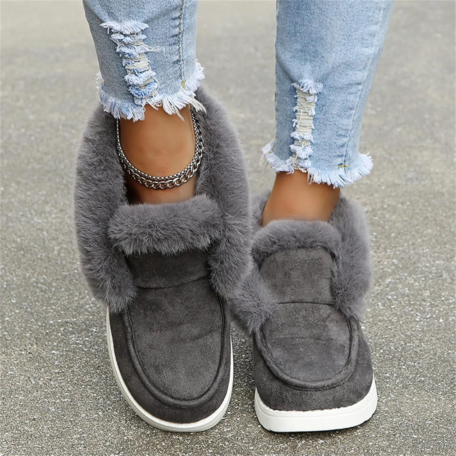 Ladmiple Snow Boots For Women Slip On Winter Ankle Boots Classic Faux Fur Lined Fashion Casual Warm Outdoor Walking Shoes