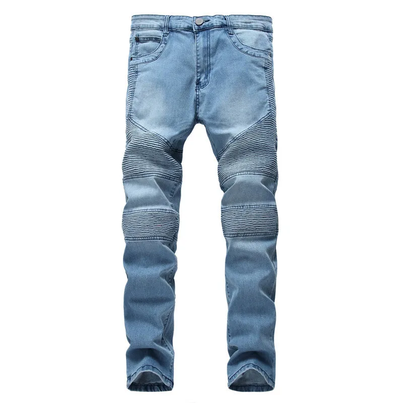 Motorcycle Jeans Elasticity Mid Waisted Pencil Pants Men's Jeans