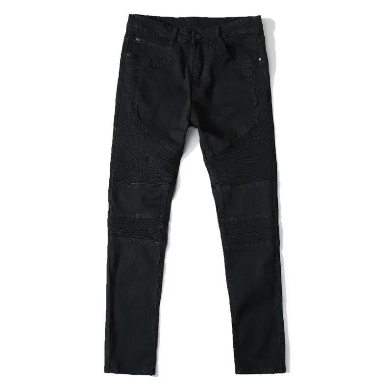 Motorcycle Jeans Elasticity Mid Waisted Pencil Pants Men's Jeans