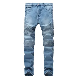 Motorcycle Jeans Elasticity Mid Waisted Pencil Pants Men's Jeans