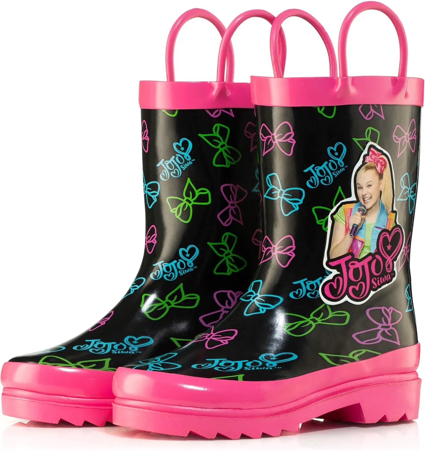 Nickelodeon Kids Girls' JoJo Siwa Character Printed Waterproof Easy-On Handles Rubber Rain Boots - Toddler/Little Kids