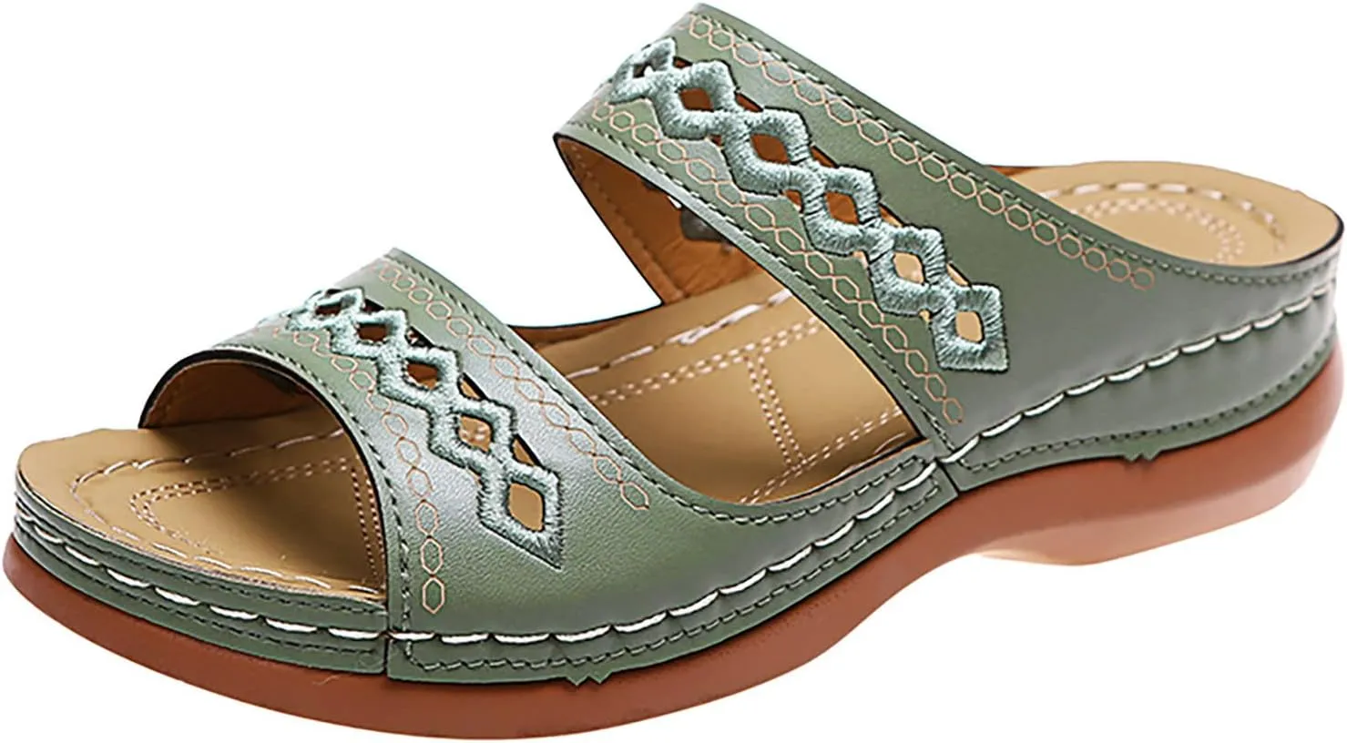 Orthopedic Sandals for Women, Women Wedge Walking Slippers with Arch Support Anti-Slip Breathable Sandal Slip On Flip Flops Dressy Summer Comfy Platform Beach Travel Sandal Shoes (04-Green, 8)