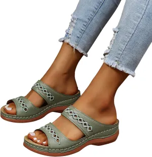 Orthopedic Sandals for Women, Women Wedge Walking Slippers with Arch Support Anti-Slip Breathable Sandal Slip On Flip Flops Dressy Summer Comfy Platform Beach Travel Sandal Shoes (04-Green, 8)