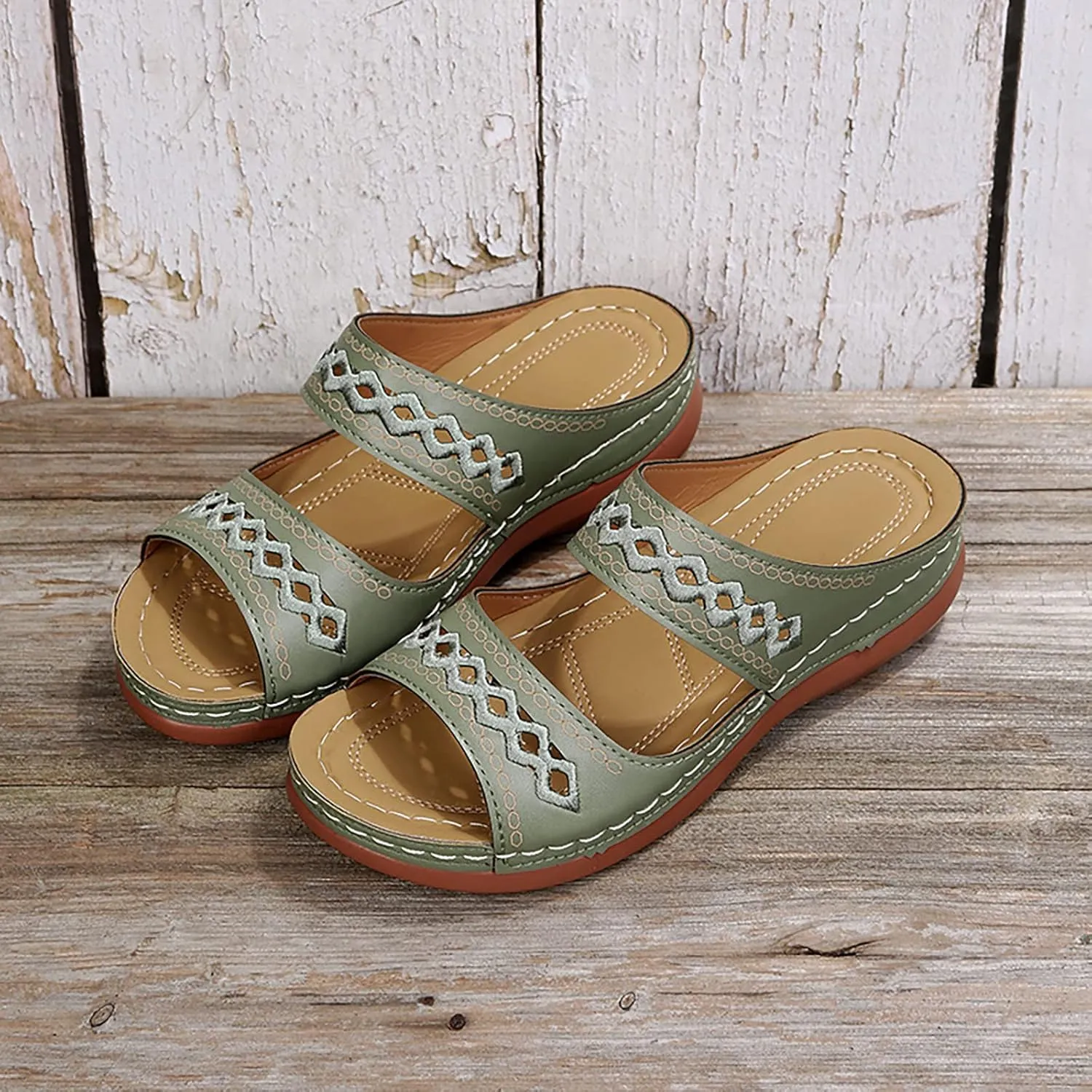 Orthopedic Sandals for Women, Women Wedge Walking Slippers with Arch Support Anti-Slip Breathable Sandal Slip On Flip Flops Dressy Summer Comfy Platform Beach Travel Sandal Shoes (04-Green, 8)