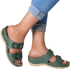 Orthopedic Sandals for Women, Women Wedge Walking Slippers with Arch Support Anti-Slip Breathable Sandal Slip On Flip Flops Dressy Summer Comfy Platform Beach Travel Sandal Shoes (06-Green, 8)