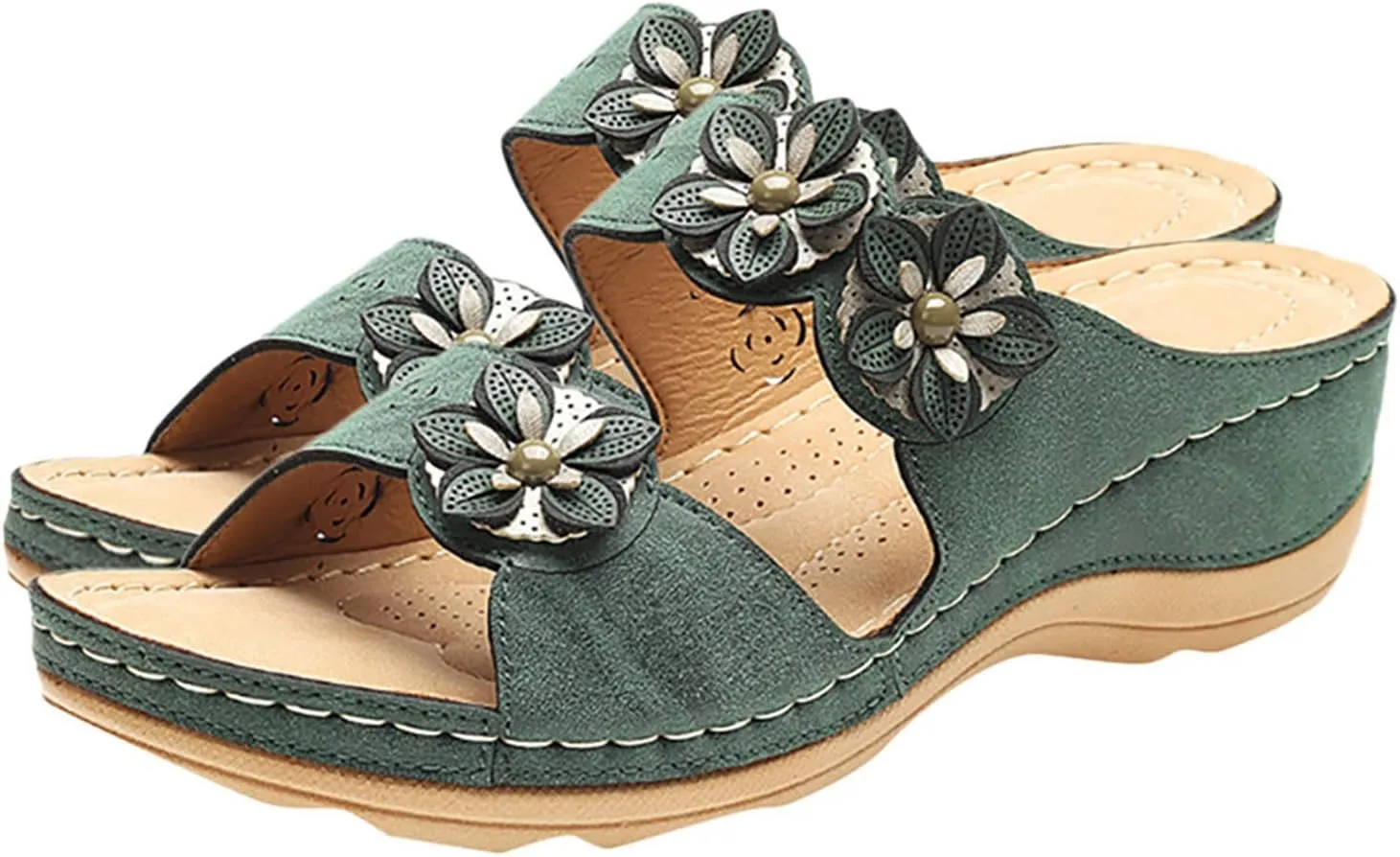Orthopedic Sandals for Women, Women Wedge Walking Slippers with Arch Support Anti-Slip Breathable Sandal Slip On Flip Flops Dressy Summer Comfy Platform Beach Travel Sandal Shoes (06-Green, 8)