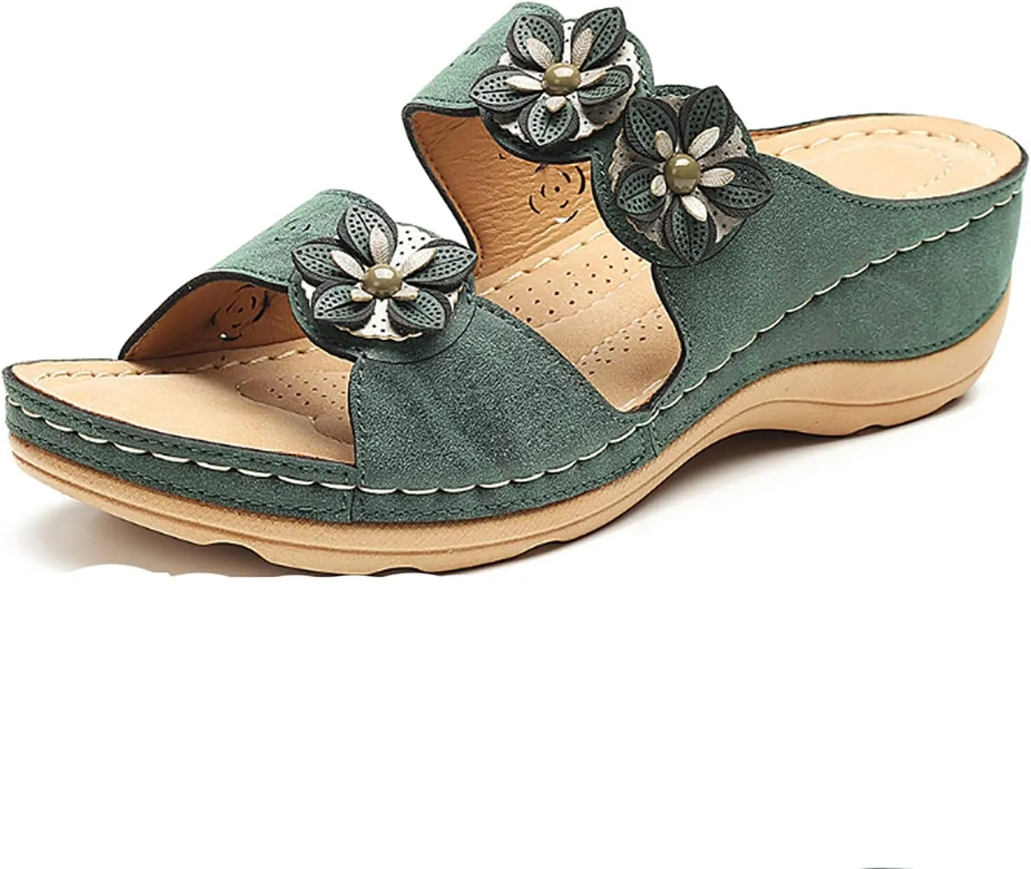 Orthopedic Sandals for Women, Women Wedge Walking Slippers with Arch Support Anti-Slip Breathable Sandal Slip On Flip Flops Dressy Summer Comfy Platform Beach Travel Sandal Shoes (06-Green, 8)