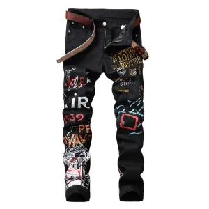 Personality Pencil Pants Print Mid Waisted Men's Jeans