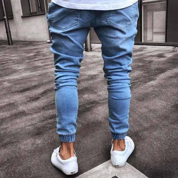 Slim High Waisted Jeans Fashionable Pencil Pants Men's Jeans