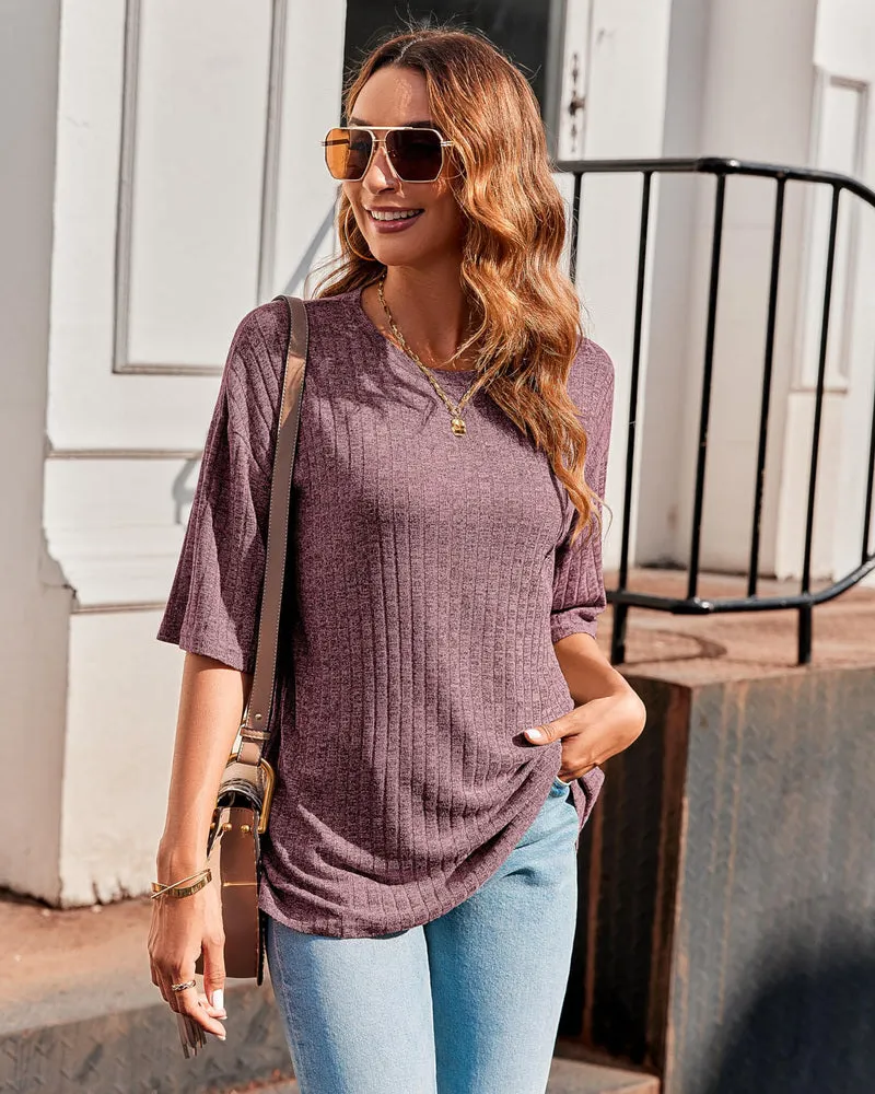 Zeagoo Ribbed Knit Short Sleeve Casual Tunic Tops