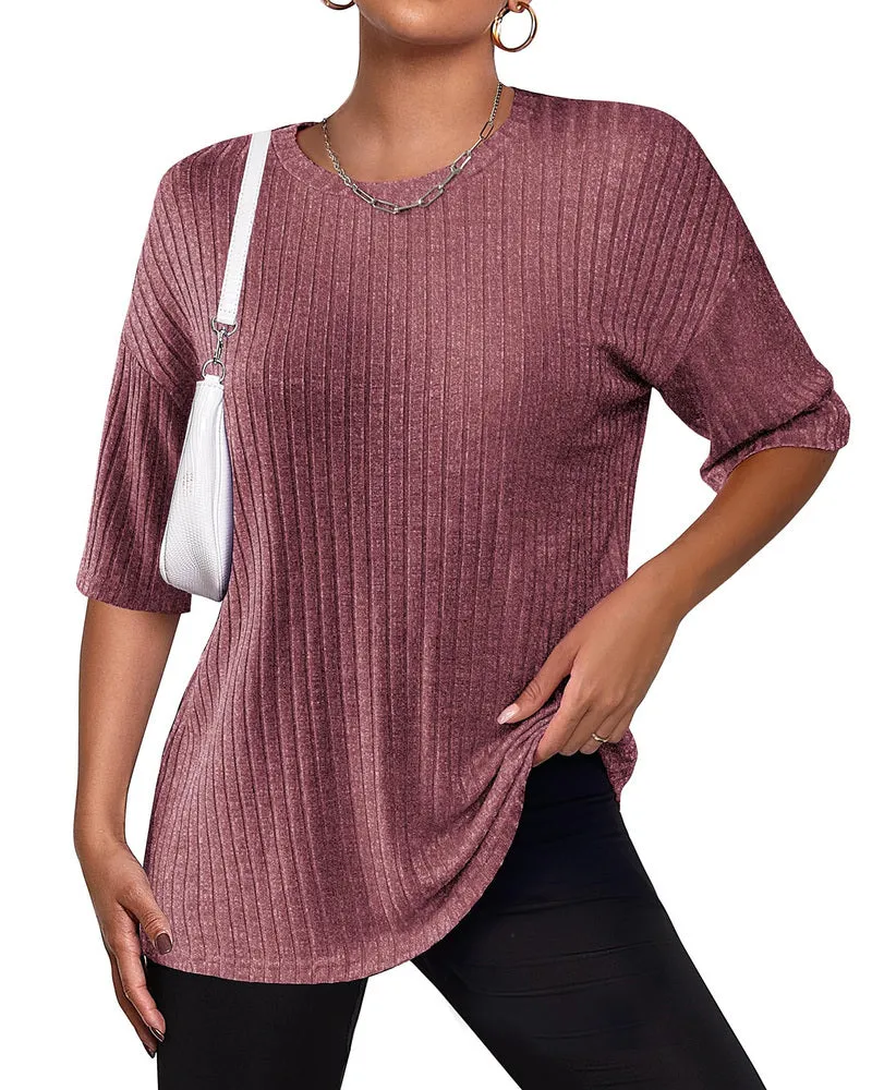 Zeagoo Ribbed Knit Short Sleeve Casual Tunic Tops