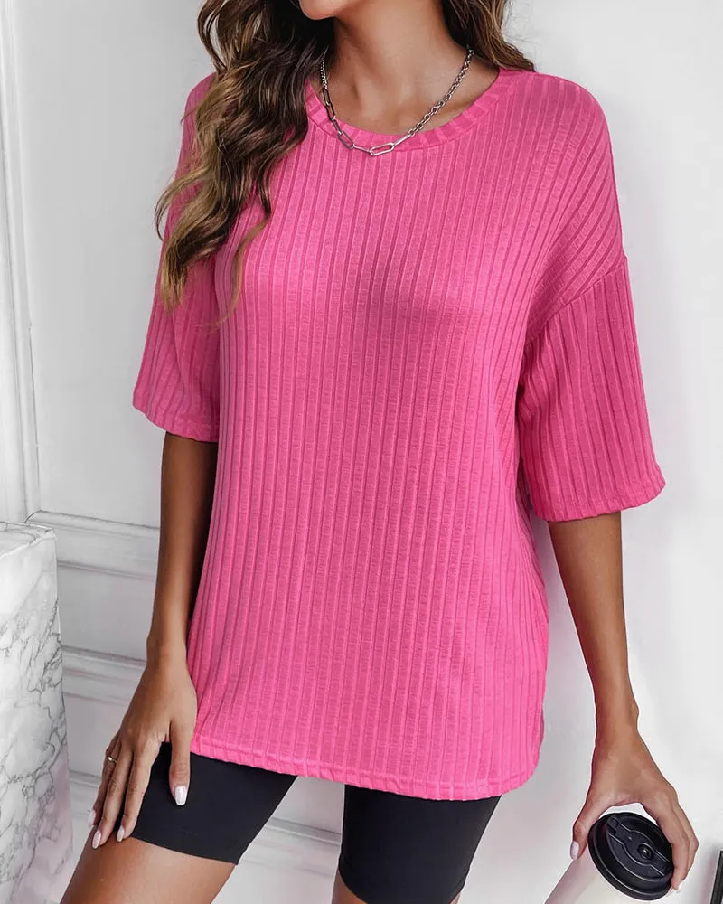 Zeagoo Ribbed Knit Short Sleeve Casual Tunic Tops