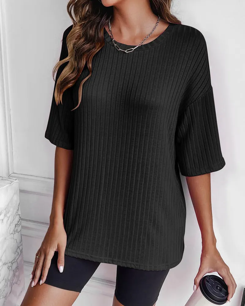 Zeagoo Ribbed Knit Short Sleeve Casual Tunic Tops